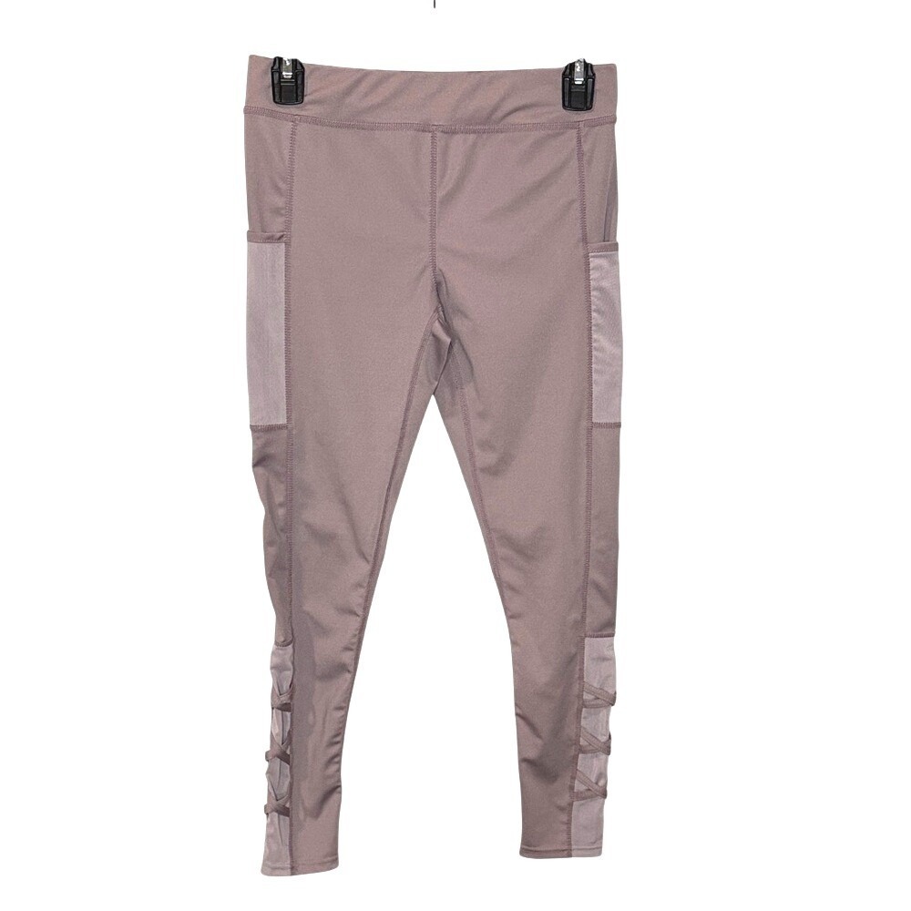 Kids Muted Mauve Lilac Leggings Youth Mesh Detail Size XL